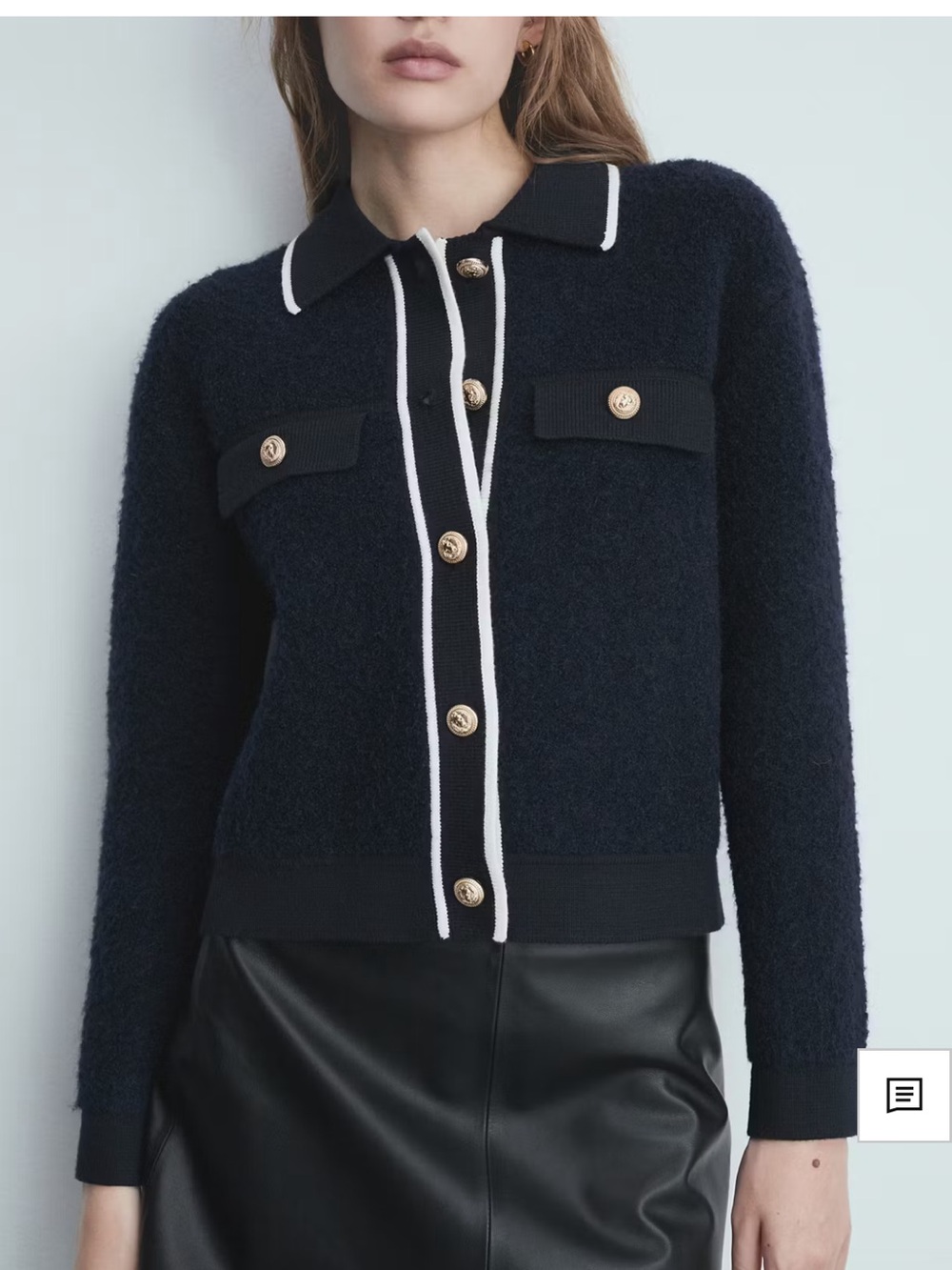 Mango Classic Dark Navy Knit Jacket with White Trim good as new